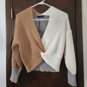 Zaful size small front knot sweater. Multi color white, gray and brown.